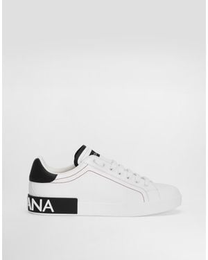Dolce & Gabbana Logo Portofino Leather Low-Top Trainers - White