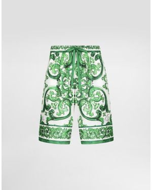 Dolce & Gabbana Majolica- Silk Jogging Shorts - Green