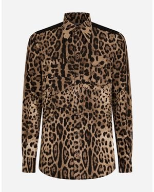 Dolce & Gabbana Leopard-Print Cotton Shirt With Multiple Pockets - Brown