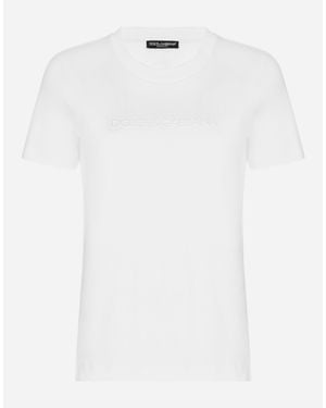 Dolce & Gabbana Jersey T-Shirt With Flocked Detail - White