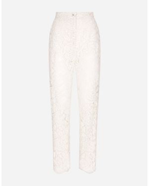 Dolce & Gabbana Branded Stretch Lace Trousers - White