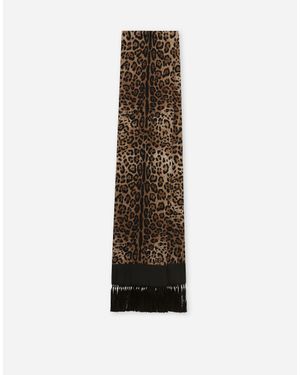 Dolce & Gabbana ストール シルク フリンジ レオパードプリント - ホワイト