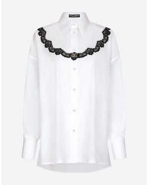 Dolce & Gabbana Oversize Poplin Shirt With Lace Inserts - White