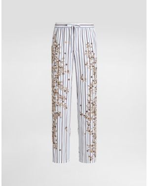 Dolce & Gabbana Cotton-Silk Vanity Pants With Embroidery - White