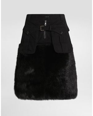 Dolce & Gabbana Midi Skirt With Fur - Black
