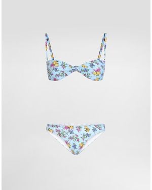 Dolce & Gabbana Small Floral-Print Bikini - ブルー