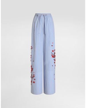 Dolce & Gabbana Poplin Pants With Cherry Tree Embroidery - Blue