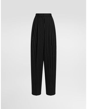 Dolce & Gabbana Pinstripe Virgin Wool Pants - Black