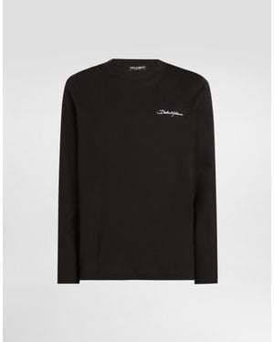 Dolce & Gabbana T-Shirt Aus Baumwolle Mit Stickerei - Schwarz