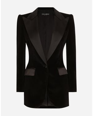Dolce & Gabbana Cotton Velvet Single-Breasted Turlington Tuxedo Jacket - Black