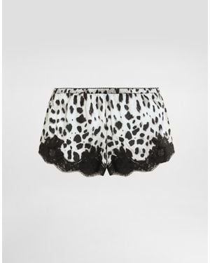Dolce & Gabbana レオパードプリント＆レース サテン ショートパンツ - マルチカラー