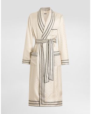 Dolce & Gabbana Logo And Stripe-Print Twill Robe - Natural