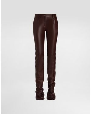 Dolce & Gabbana Nappa Leather Pants With Sandblasted Finish - Brown