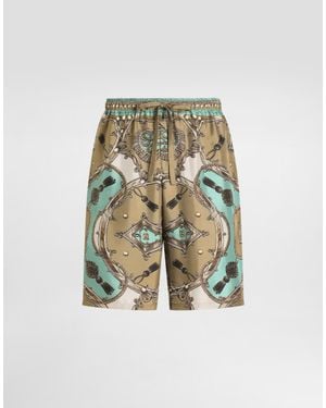Dolce & Gabbana Cargo-Print Washed Silk Twill Vanity Bermuda Shorts - White