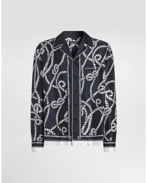 Dolce & Gabbana Camisa Vanity En Twill De Seda Con Estampado Marino - Negro