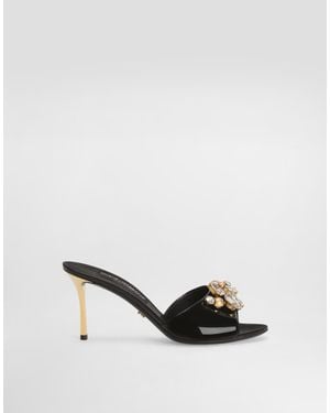 Dolce & Gabbana Keira Patent Leather Embellished Mules - Natural