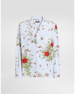 Dolce & Gabbana Small Rose-Print Poplin Hawaii Shirt - White