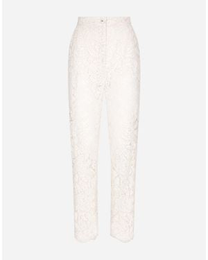 Dolce & Gabbana Branded Stretch Lace Trousers - White