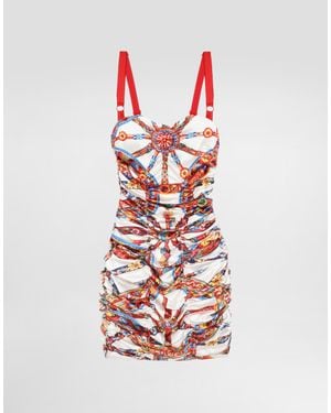 Dolce & Gabbana Carretto-Print Satin Dress - White