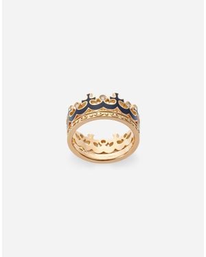 Dolce & Gabbana Crown リング クラウンフォルム ブルーエナメル＆ダイヤモンド - ホワイト