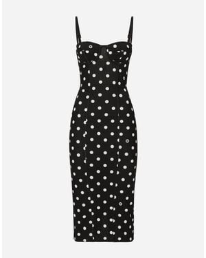 Dolce & Gabbana Stretch Midi Sheath Dress With Polka Dot Print - Black