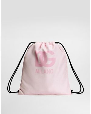 Dolce & Gabbana Nylon Backpack With Printed Logo - Pink