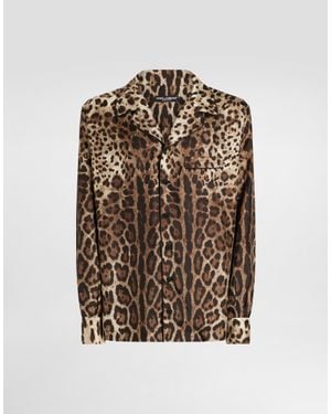Dolce & Gabbana Silk Vanity Shirt With Leopard - Brown