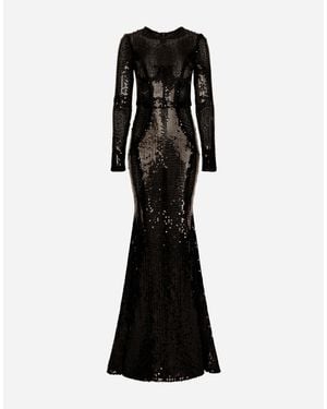 Dolce & Gabbana Long Sequined Dress With Corset Detailing - Black