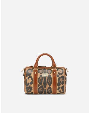 Dolce & Gabbana Sac Boston Petit Format En Crespo À Imprimé Léopard Avec Plaquette À Logo - Rose