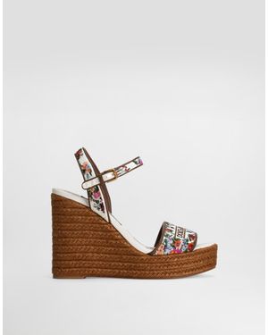 Dolce & Gabbana Nappa Leather Wedge Sandals With Embroidery - Brown