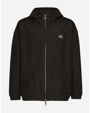 Dolce & Gabbana Nylon Jacket With Hood And Branded Tag - Black