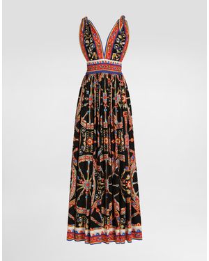 Dolce & Gabbana Carretto-Print Long Poplin Dress - White