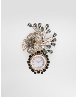 Dolce & Gabbana Uhrenbrosche Mit Strass - Weiß