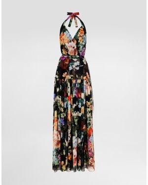 Dolce & Gabbana Flower Bouquet- Long Chiffon Dress - White