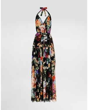 Dolce & Gabbana Flower Bouquet- Long Chiffon Dress - White