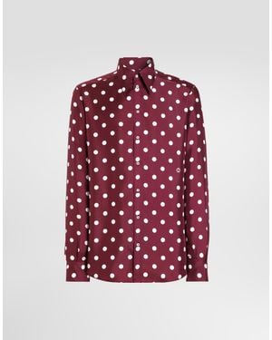 Dolce & Gabbana Polka Dot-Print Silk Twill Shirt - Red