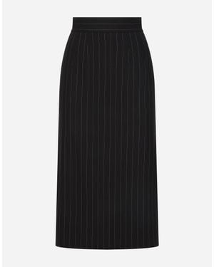 Dolce & Gabbana Pinstripe Wool Calf-Length Skirt - Black