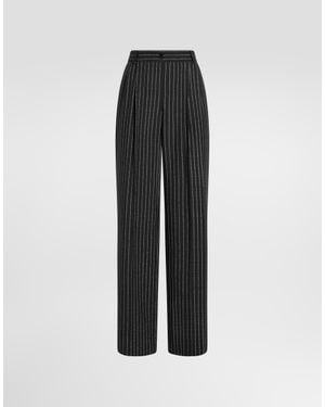 Dolce & Gabbana Pinstripe Wool Trousers - Black