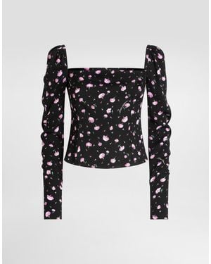 Dolce & Gabbana Carnations-Print Silk Top - Black