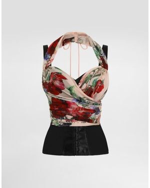 Dolce & Gabbana Marquisette And Chiffon Corset Top With Floral - Red