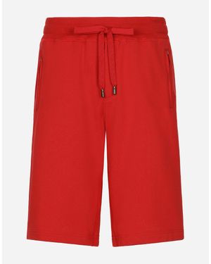 Dolce & Gabbana Jersey Jogging Shorts With Logo Tag - Red