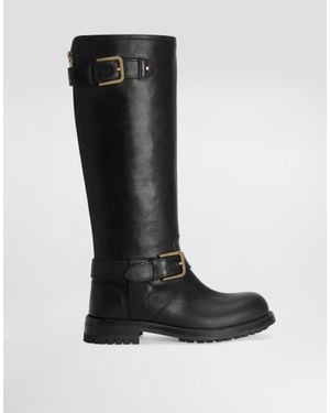 Dolce & Gabbana Calfskin Biker Boots - Black