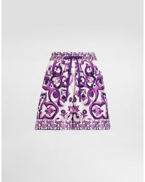 Dolce & Gabbana Majolica-Print Twill Shorts - Purple