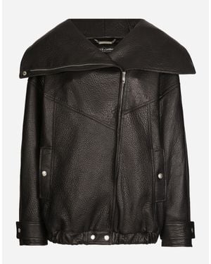 Dolce & Gabbana Oversized Textured-Leather Biker Jacket - Black