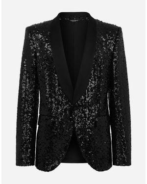 Dolce & Gabbana Single-Breasted Sicilia-Fit Jacket With Sequin Embellishment - Black