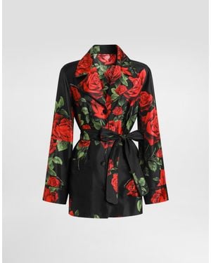 Dolce & Gabbana Camisa Vanity En Twill Con Estampado De Rosas - Rojo