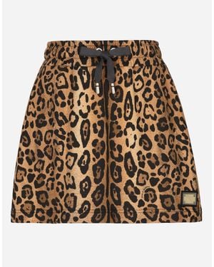 Dolce & Gabbana تنورة قصيرة فليس كريسبو بطبعة فهد - Natural