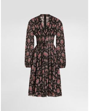 Dolce & Gabbana Small Flower Bouquets-Print Chiffon Dress - White