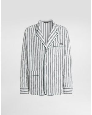 Dolce & Gabbana Crinkled Striped Poplin Vanity Robe - White