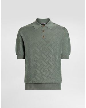 Dolce & Gabbana Micro-Dot Stitch Silk Polo Shirt - Green